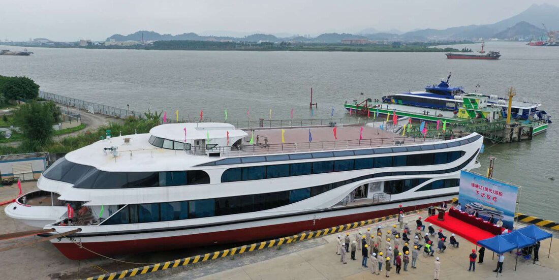 The Largest Diesel-electric River Cruise 'Meng Hang' Of Qiantang River Launched At Jianglong Zhongshan Shipyards